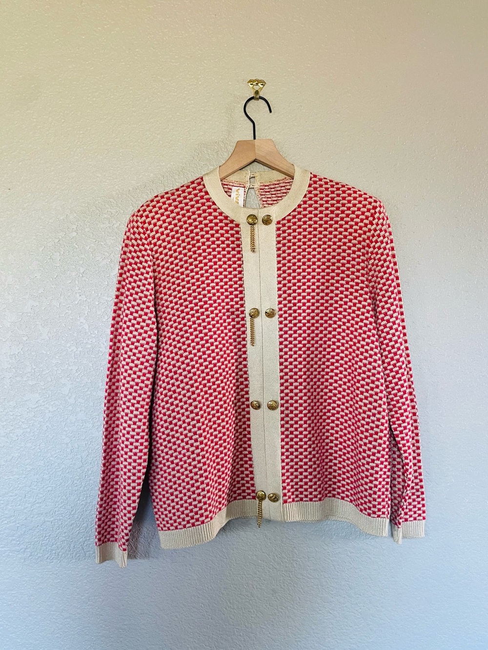 Vivanti Vintage Red Cream & Gold Button Sweater